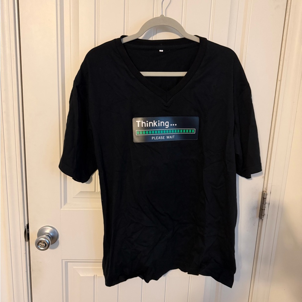 Thinking Graphic Black V-Neck Tee Unisex Lights up to music playing.